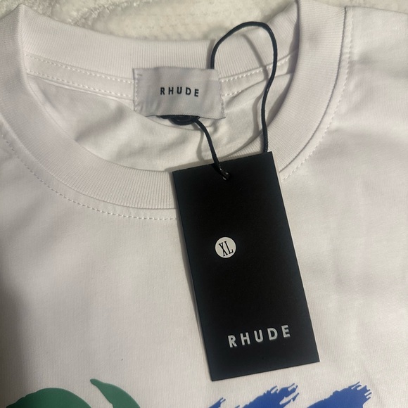 Rhude Whits Shirt and Blue Athletic Shorts with Bold Branding - Picture 5 of 6